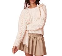 Achlibe Women Y2k Sweater V Neck Crochet Knitted Long Sleeve Off The Shoulder Pullover Jumper Cute Bow Tops (B-Ivory, M)
