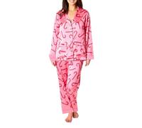 Achlibe Women's 2 Piece Lounge Set Long Sleeve Candy Cane/Santa Claus/Wreath Print Shirt Wide Leg Pants Sleepwear Sets (Red, S)