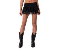 Achlibe Womens Lace Floral Short Skirt Summer Low Waist Ruffled Multi-Layered Mini Skirt Y2k White Fairy Short Skirt (Black, S)