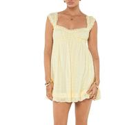 Achlibe Womens Summer Y2k Puff Sleeve Mini Dress Lace Floral Embroidered Loose Camisole Dress A-Line Street Dress (A-Light Yellow, S)