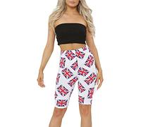 ACHOMO® Womens UK Flag Printed Cycling Shorts Ladies Union Jack Above Knee Shorts Slim Fit Stretchy Skinny Short Pants (XL)