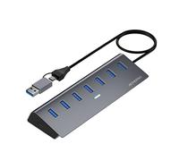 ACHORO 7 USB Hub 3.0 - Built in USB A & USB C to USB Adapter with Multiple USB Port for PC, Mac, MacBook Pro, iMac & Desktop - Aluminium Alloy High-Speed Extra USB Port & Computer USB Hub (7 Ports)