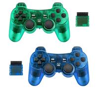 Achort 2 Pack Wireless Controller for PS2 Playstation 2.4G Gamepad Joystick Remote with Dual Shock Vibration Sensitive Control Wirelless Receivers (ClearBlue and ClearGreen)