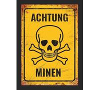 Achtung Minen Metal Sign Danger Mine German Minefield War Man Cave Retro Vintage (Aluminium A3 (400x290mm) Approx)