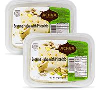 Achva Halva Pistachio - Authentic and Delicious Halvah Halwa - Natural Source of Protein - Vegan & Kosher Healthy Snacks - Halvas 2-Pack (450g per
