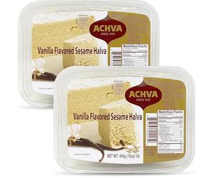Achva Halva Vanilla - Authentic and Delicious Halvah Halwa - Natural Source of Protein - Vegan & Kosher Healthy Snacks - Halvas 2-Pack (450g per Tub)