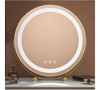 ACHZYFT 360 Free Standing Vanity Mirror，LED Vanity Mirror With Touch Screen, 3 Colors Lighting Modes & Rechargeable, Portable Tabletop Cosmetic Make Up Mirror(Size:50cm,Color:Gold)