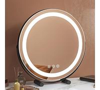 ACHZYFT 360 Free Standing Vanity Mirror,LED Vanity Mirror With Touch Screen, 3 Colors Lighting Modes & USB Rechargeable, Portable Tabletop Cosmetic Make Up Mirror(Size:30cm,Color:Black)