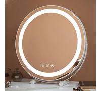 ACHZYFT 360 Free Standing Vanity Mirror，LED Vanity Mirror With Touch Screen, 3 Colors Lighting Modes & Rechargeable, Portable Tabletop Cosmetic Make Up Mirror(Size:30cm,Color:White)