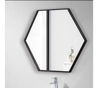 ACHZYFT Hexagonal Metal Frame Bathroom Mirror,Oval Vanity Mirror,Makeup Wall Mirror,Brushed Metal Frame,Black/Gold/White,Decorative For Bedroom, Bathroom(Size:52×60cm,Color:Black)