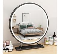 ACHZYFT Mirror Dressing Table, Freestanding Desktop Vanity Mirror With LED Lights, Light Up Mirror Makeup Mirror With Lighting 3 Color Temperature, Round Black Mirror ф40 Cm(Size:50cm,Color:Black)