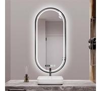 ACHZYFT Oval Bathroom Mirror With LED Light,Smart Touch Sensor Memory Function Wall Vanity Shaving Mirror,Metal Frames,Anti-fog,Time,3-colour Light,IP44(Size:40cm*80cm,Color:Black)