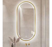 ACHZYFT Oval Wall Mirror, Bathroom Mirror With LED Lights, Smart Touch Sensor Memory Function, Metal Frames, 3 Colors Dimmable, HD, Explosion-Proof, IP44 (Size: 40cm*80cm, Color: Gold)