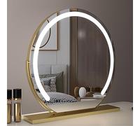 ACHZYFT Standing Cosmetic Mirror, Freestanding Tabel Top Shaving Mirror, Cosmetic Vanity Mirror, Table Mirror, Three-Color Light Adjustable, Bedroom Dressing Mirror(Size:50cm,Color:Gold)