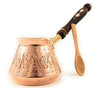 ACI Series (Large-18 fl oz) - Thickest Solid Engraved Copper Turkish Greek Arabic Coffee Pot with Wooden Handle, Stovetop Coffee Maker, Jazzve, Cezve, Ibrik, Briki, Café Turco