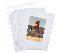 Acid Free 5 Pack 11x14 Pre-Cut Mat Board Show Kit for 8x10 Photos, Prints or Artworks, 5 Core Bevel Cut Matts and 5 Backing Boards and 5 Crystal Plastic Bags, White