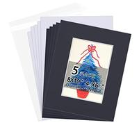Acid-Free 5 Pack 8x10 Pre-Cut Mat Board Show Kit for 5x7 Photos, Prints or Artworks, 5 Core Bevel Cut Matts and 5 Backing Boards and 5 Crystal Plastic Bags, Black