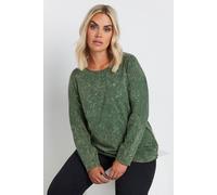 Yours Curve Acid Wash Long Sleeve Top - Women's - Plus Size Curve Green