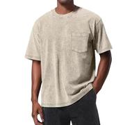 Acid Washed T Shirts for Men Short Sleeve Crewneck Tshirt with Pocket Vintage Tees Blouse Summer Casual Tops Clothes(Beige, XXXXL)