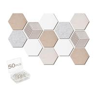 Acidea 12Pcs Hexagon Cork Boards for Walls, Self Adhesive DIY Bulletin Board Felt Cork Board Tiles with 50 Push Pins, Pin Boards for Office School Home Wall Decor Stickers Memos Photos Display