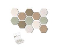 Acidea 12Pcs Hexagon Felt Cork Boards for Walls, Brown Sage Green Self Adhesive DIY Bulletin Board Titles Vision Board with 50 Push Pins, Pin Board for Office School Home Wall Decor Photo Display Memo