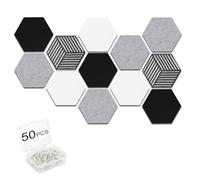 Acidea 12Pcs Hexagon Felt Cork Boards for Walls, Self Adhesive DIY Felt Bulletin Board Tiles with 50 Push Pins, Vision Board for Office School Home Wall Decor Stickers Photos Display Memos