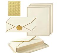 Acidea 150 Pieces Stationery Set with Gold Border, Luxury Gold Border Business Envelopes Letter Writing Paper Stickers, Letter Paper and Envelopes Set for Birthday Wedding Invitation Love Letters