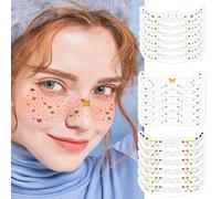 Acidea 18PCS Glitter Freckles Face Tattoo, Multichrome Waterproof Pride Tattoos Temporary Stickers with Sparkle Heart, Star and Butterfly Sticker Patches, Tattoo Makeup Accessories for Festival Rave