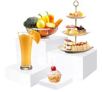 Acidea 4 Pcs Buffet Risers, Food Risers for Buffet Table, White Acrylic Risers 4 Different Size with Hollow Bottom Stand Nesting White Boxes for Food Display for Party Decor, Cupcakes, Table Display