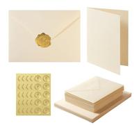 Acidea 50 Pack Ivory A6 Envelopes with Plain Cards, 120GSM Envelopes with 250GSM Folding Blank Cards and Gold Stickers, Perfect Stationary Set for Wedding Invitations, Birthday, Holiday, Greeting Card