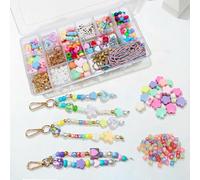 Acidea 543PCS Beaded Keychain Making Kit for Women, DIY Key Chain Making Kit with Acrylic Heart Flower Letter Alphabet Bag Beads, Bag Charm Bracelets Key Ring Accessories Festival Party Gift