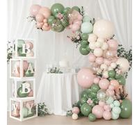 Acidea Baby Shower Decorations, 152Pcs Sage Green Pink Balloon Arch Kit, Balloons Baby Boxes with Letters for Boy or Girl Birthday Baby Shower Decorations Gender Reveal Party Supplies