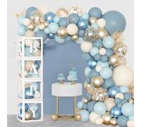 Acidea Baby Shower Decorations for Boy, 152pcs Dusty Blue Balloon Arch Kit, Baby Boxes with Letters for Boho Baby Shower Decoration, Boy Birthday, Gender Reveal Party Supplies