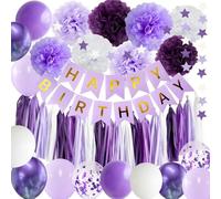 Acidea Happy Birthday Decorations for Women Girls, Party Decor Purple and White Balloons Garland Kit Tassel Garland Kit, Happy Birthday Banner Purple Décor Supplies