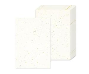 Acidea Ivory Resume Paper for Printing, 50 Sheets 250GSM A4 Thickened Ivory Blank Certificate Printing Paper, Single-Sided Gold Foil Flakes Cream Cardstock for Writing, Invitation, Menus, Letters