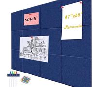 Acidea Large Cork Board Alternative - 120x90cm Felt Wall Tiles with Safe Removable Adhesive Tabs & 50pcs Pins, 12 Pack Large Square No Damage Felt Cork Board for Office Pin Board Tack Board, Dark Blue