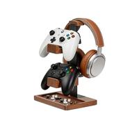 Acidea Solid Wood Controller Holder and Headset Stand, Dual Gaming Controller Stand, Game Equipment Organizer Rack for Xbox, PS4, PS5, Gamepad, Headphone Holder Gamer Gift for Son, Husband, Boyfriend