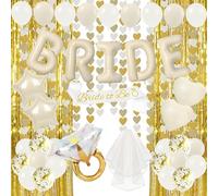 Acidea White Gold Bachelorette Party Decorations, Nude White Bride to be Bridal Shower Decorations, Bride Balloons, Sash, Veil and Diamond Ring Cream Heart Balloons for Wedding Hen Do Decorations
