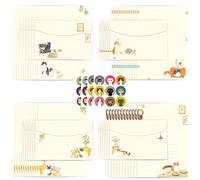 Acidea Writing Paper and Envelopes Set, 72 PCS Cute Cat A5 Letter Writing Stationery Kit with Stickers for Invitations Gift Decorations Holiday Party, 48 Lined Stationery Paper with 24 Envelopes