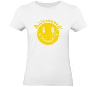 Acieeeed Ladies T-Shirt DJ Party Acid Old Skool Club Rave Hardcore House Retro Smiley Face 90s Dance Music Festival Shirt - Perfect for EDM Lovers, Ravers & Techno House Music Enthusiasts Ladies Top