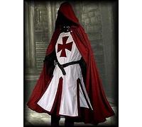 ACIMMI Clothing Masonic Knight Templar Regalia Freemason Knights Templer Medieval Tunic LARP Tuunic & Cloak with Hood (Red & White, S)
