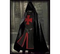 ACIMMI Clothing Masonic Knight Templar Regalia Freemason Knights Templer Medieval Tunic LARP Tuunic & Cloak with Hood (Black & Black, 4XL)