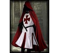 ACIMMI Clothing Masonic Knight Templar Regalia Freemason Knights Templer Medieval Tunic LARP Tuunic & Cloak with Hood (Red & White, 5XL)