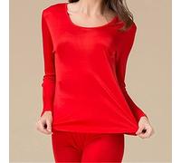 ACiyD Women's Thermal Underwear Top Women's Real Silk Double-sided Knitted Thermal Underwear Set Winter (Color : Green, Size : XXL) (Red M)