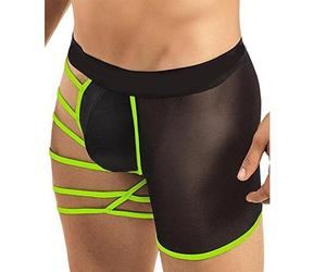 Acizi Men's Sexy Underwear Soft Elastic Pouch Boxer Briefs Hollow Out One Side (Green)