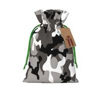 Ack Grey White Camo Print Christmas Bags Holiday Present Drawstring Gift Sacks Birthday Xmas Party Favors