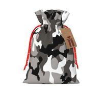 Ack Grey White Camo Print Christmas Bags Holiday Present Drawstring Gift Sacks Birthday Xmas Party Favors