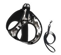 Ack Grey White Camo Print Dog Harness Small Sized And Leash Set, Step In Soft Light Puppy Vest Breathable Mesh Pet Harness