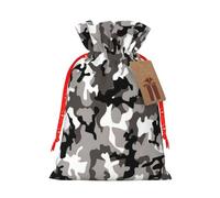 Ack Grey White Camo Print Festive Christmas Bag Drawstring Gift For Holiday Xmas Anniversaries Party Presents