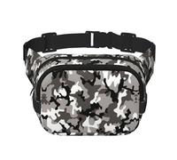 ack Grey White Camo Print Versatile Square Double Layer Waist Bag Trendy for Men and Women daily use Bag, Black, One Size